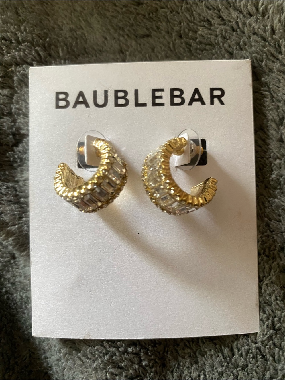 BaubleBar Gold Crystal Crescent Huggie Earrings